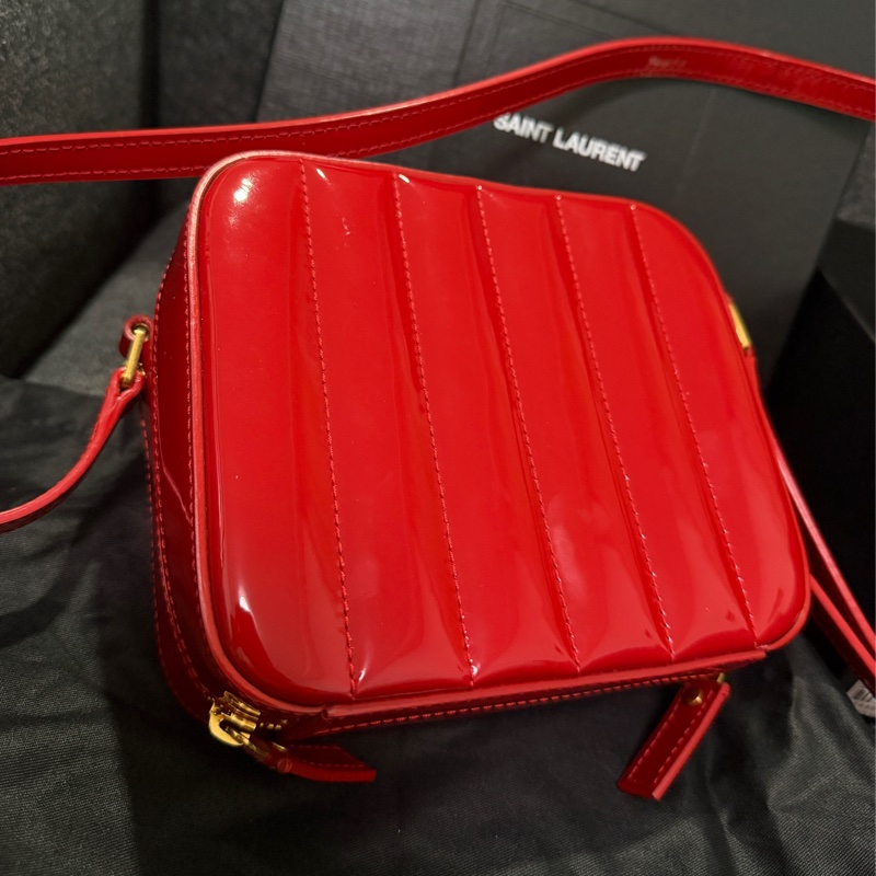正品 SAINT LAURENT 紅 漆皮 VICKY 肩背包 斜背包 方胖子-7