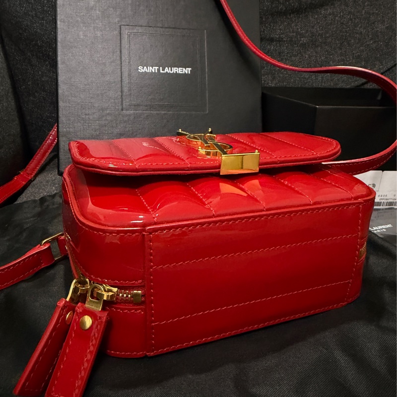 正品 SAINT LAURENT 紅 漆皮 VICKY 肩背包 斜背包 方胖子-9