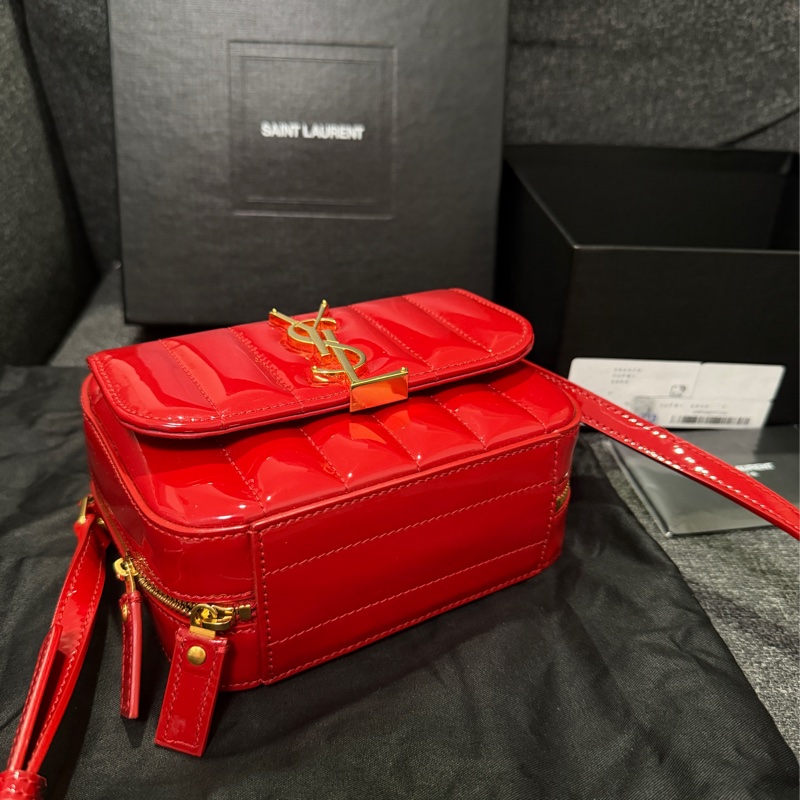 正品 SAINT LAURENT 紅 漆皮 VICKY 肩背包 斜背包 方胖子-10