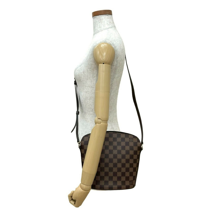 幾乎未使用 Louis Vuitton Drouot Damier 皮革肩背包/小袋/挎包棕色(11594)-1