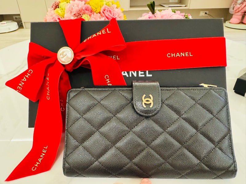 CHANEL 25P經典款對開長夾 💕金釦荔枝牛皮💕-3