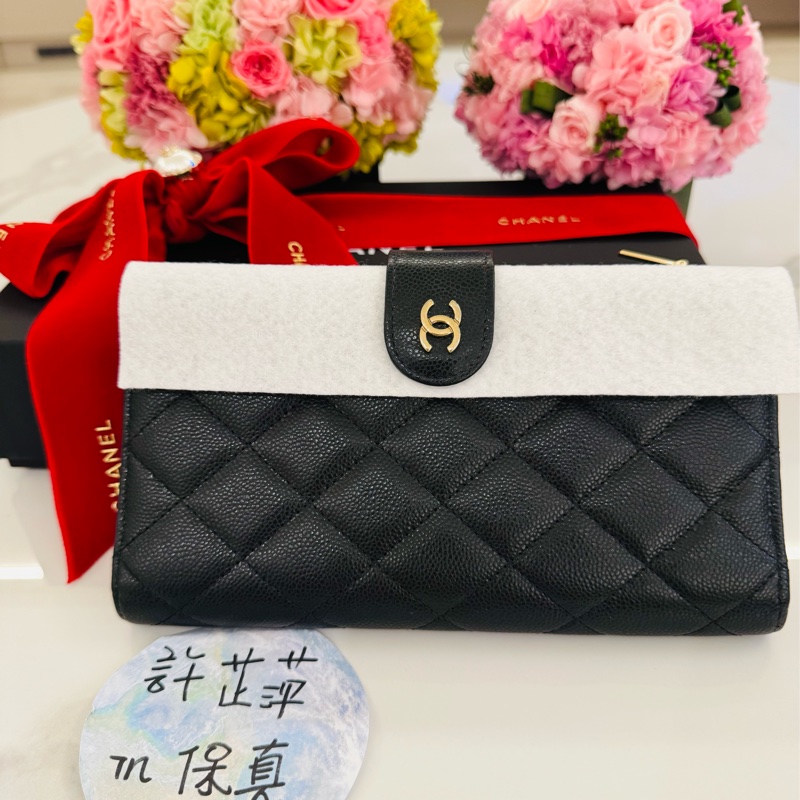 CHANEL 25P經典款對開長夾 💕金釦荔枝牛皮💕-9