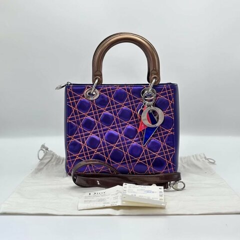 DIOR 炫彩紫色五格黛妃手提肩背包24*20*12 98新配件塵袋購證