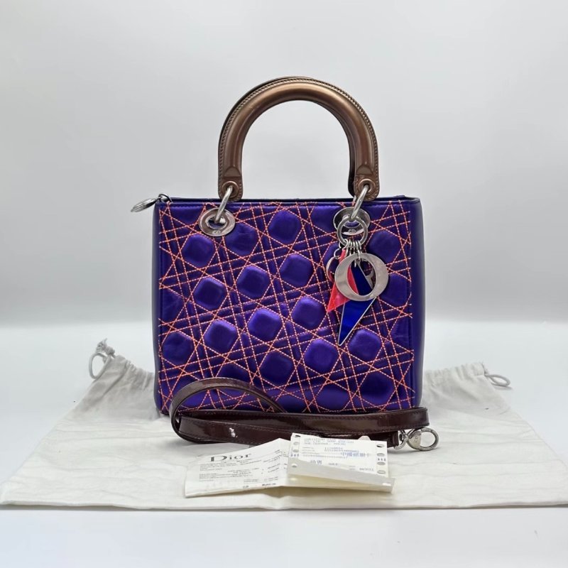 DIOR 炫彩紫色五格黛妃手提肩背包24*20*12 98新配件塵袋購證-0