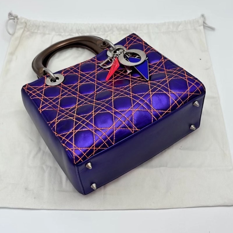 DIOR 炫彩紫色五格黛妃手提肩背包24*20*12 98新配件塵袋購證-1