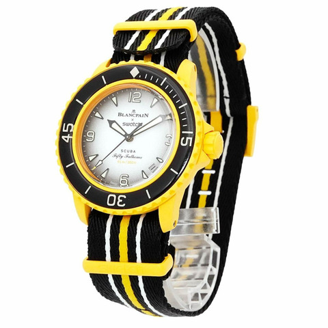 Swatch Blancpain x Fifty Fathoms Pacific Ocean SO35P100 男士手錶，日期，黑色，自動，