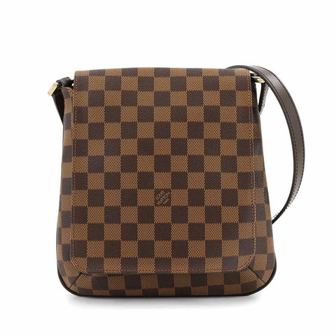 Louis Vuitton Damier Musette Salsa 長版肩背包，採用 Ebene 皮革製成，N51300 搭配金色金屬配件