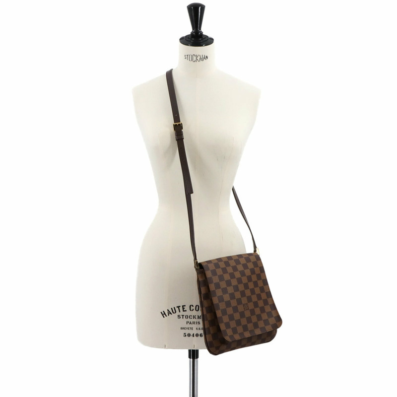 Louis Vuitton Damier Musette Salsa 長版肩背包,採用 Ebene 皮革製成,N51300 搭配金色金屬配件-8