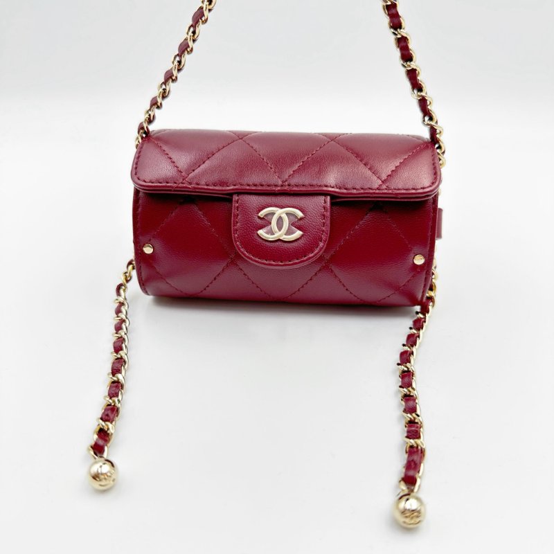 CHANEL Jewel Card Holder with chain 羊皮圓筒型迷你袋-1