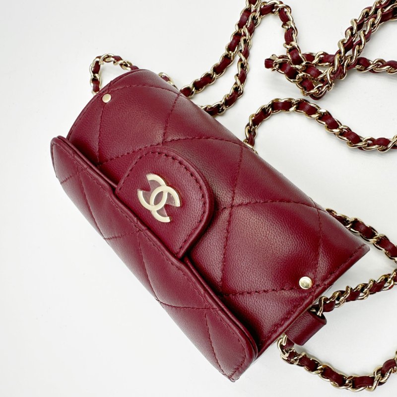 CHANEL Jewel Card Holder with chain 羊皮圓筒型迷你袋-5