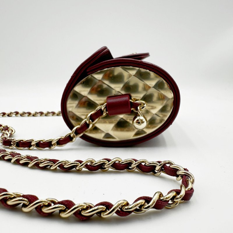 CHANEL Jewel Card Holder with chain 羊皮圓筒型迷你袋-6