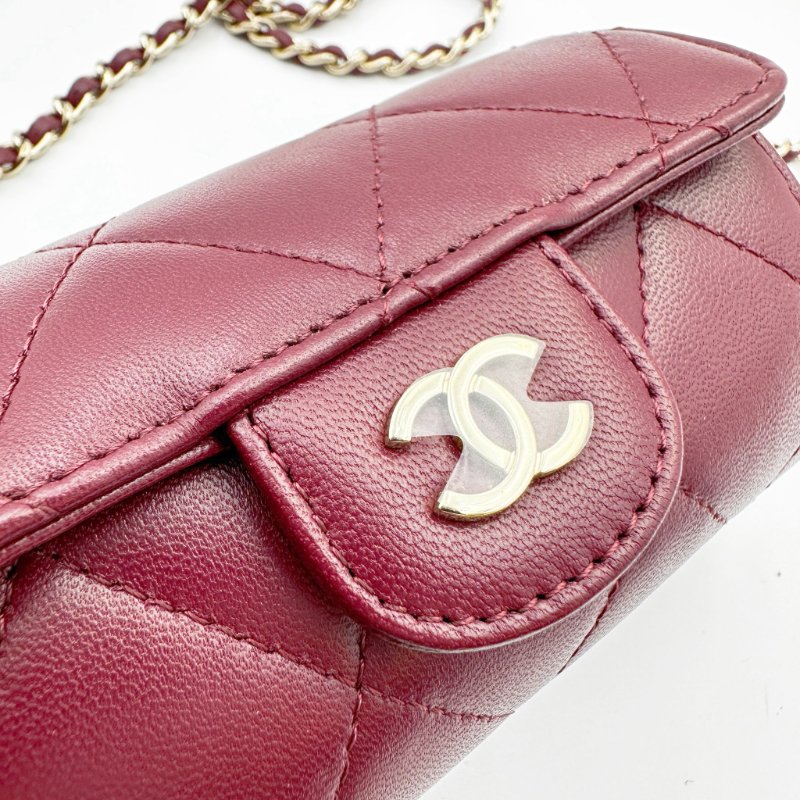 CHANEL Jewel Card Holder with chain 羊皮圓筒型迷你袋-7