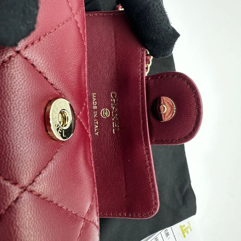 CHANEL Jewel Card Holder with chain 羊皮圓筒型迷你袋-10