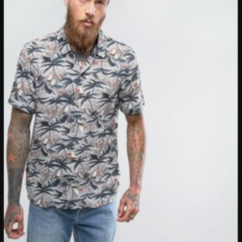 Allsaints 滿版 椰子樹 夏威夷襯衫 開領襯衫 男S-1