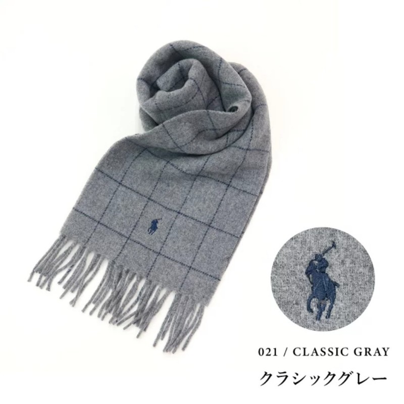 Polo Ralph Lauren RL 灰色 大格子 羊毛 圍巾-1
