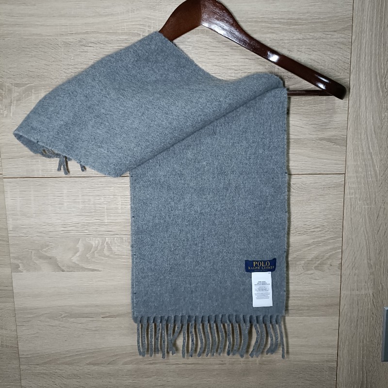 Polo Ralph Lauren RL 灰色 大格子 羊毛 圍巾-3