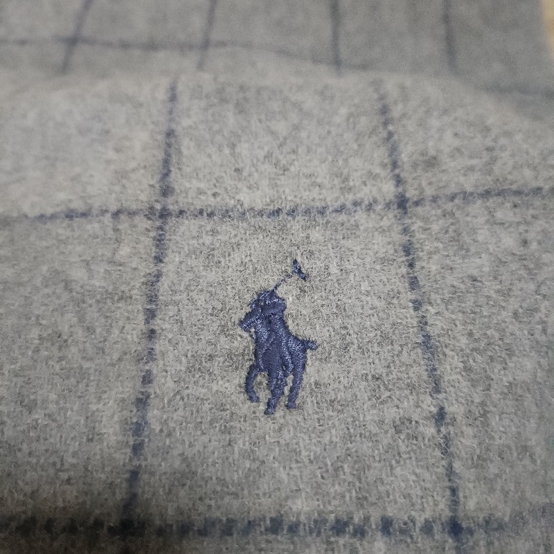 Polo Ralph Lauren RL 灰色 大格子 羊毛 圍巾-4