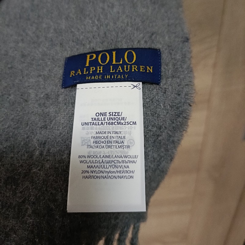 Polo Ralph Lauren RL 灰色 大格子 羊毛 圍巾-5