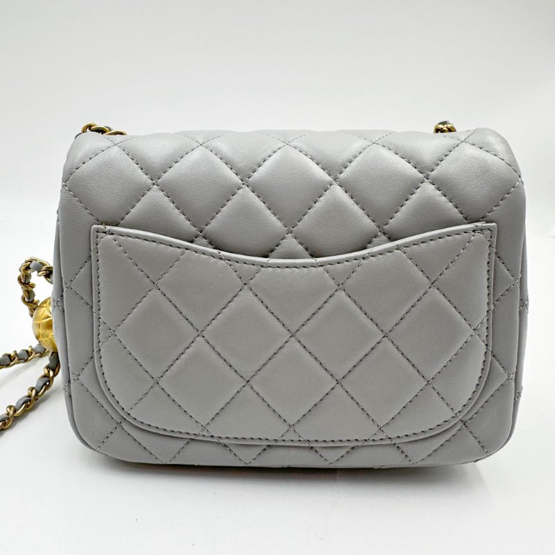 CHANEL mini square classic 17cm with gold ball 經典小金球灰色羊皮17方胖子-7