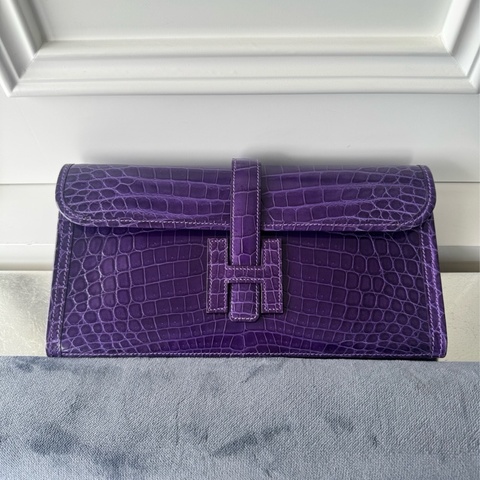 Hermes 愛馬仕 紫色鱷魚皮手拿包