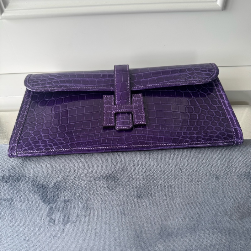 Hermes 愛馬仕 紫色鱷魚皮手拿包-2