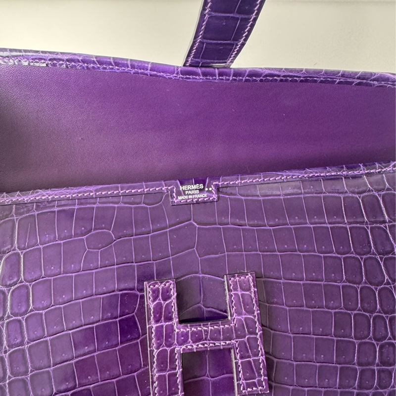 Hermes 愛馬仕 紫色鱷魚皮手拿包-8