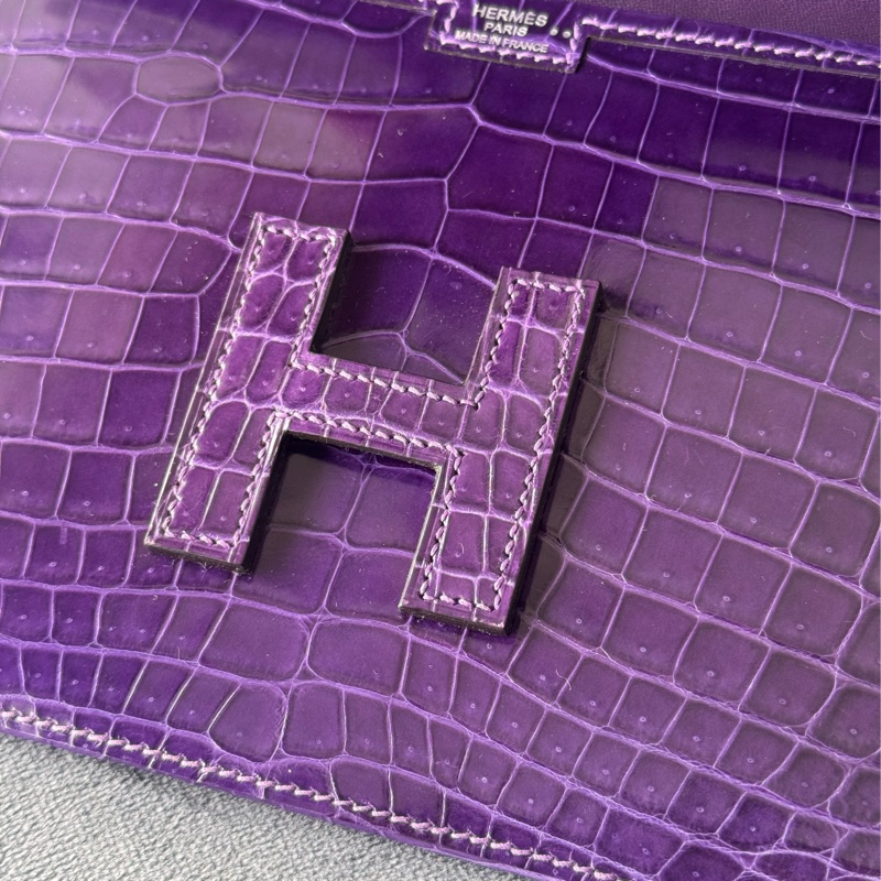 Hermes 愛馬仕 紫色鱷魚皮手拿包-10