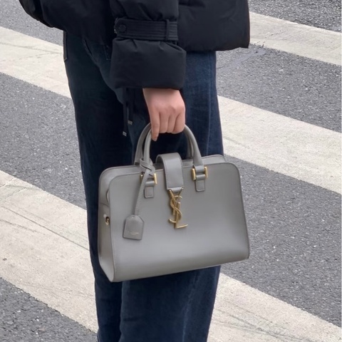 YSL Cabas 灰金手提肩背包
