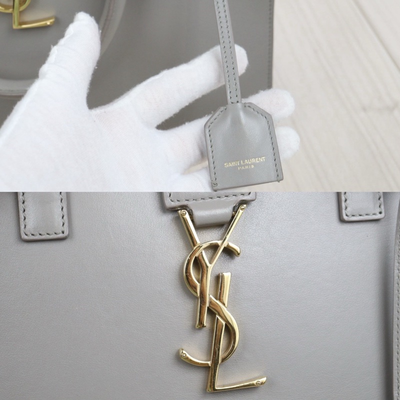 YSL Cabas 灰金手提肩背包-8