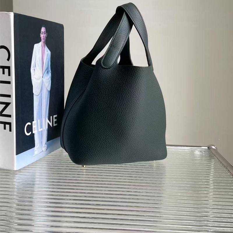 99🆕 W刻 HERMES/爱马仕 祖母绿金扣菜篮子18手提袋 尺寸:18*18*13 ,配件:尘袋 锁 钥匙 好价🉐️-1