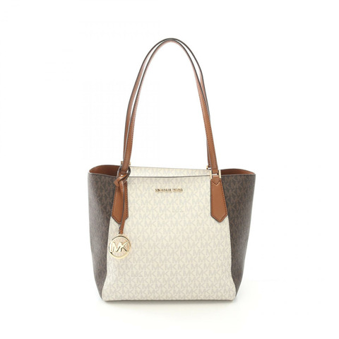 Michael Kors KIMBERLY 單肩手提包 塗層帆布皮革 白色 棕色 二手