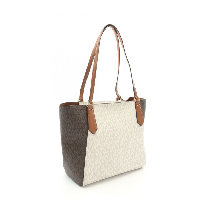 Michael Kors KIMBERLY 單肩手提包 塗層帆布皮革 白色 棕色 二手-1