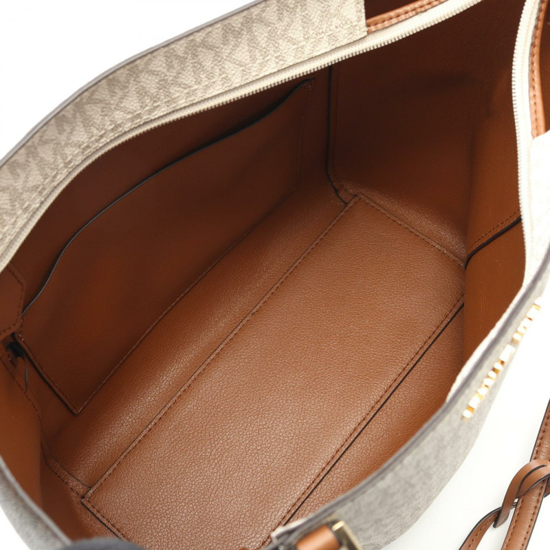 Michael Kors KIMBERLY 單肩手提包 塗層帆布皮革 白色 棕色 二手-2