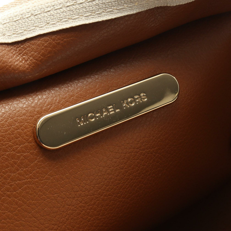 Michael Kors KIMBERLY 單肩手提包 塗層帆布皮革 白色 棕色 二手-3