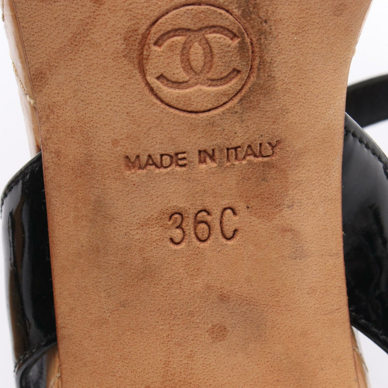 CHANEL COCO Mark 涼鞋高跟漆皮黑色二手女款 #36C CC-5