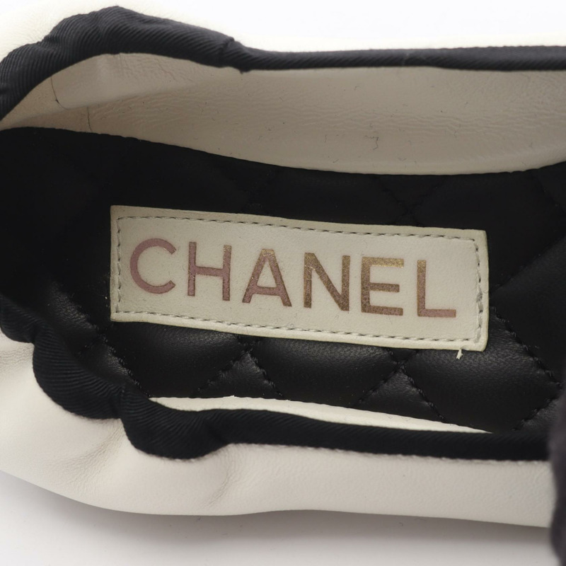 CHANEL COCO Mark 高跟鞋芭蕾平底鞋 TG46114 皮革白黑 CC #35.5C-4