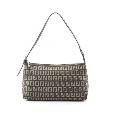 FENDI Zucchino 單肩包 袋 帆布 皮革 棕色 米色 二手 女士