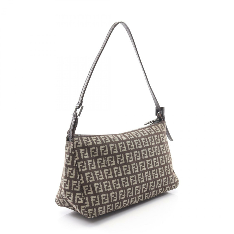 FENDI Zucchino 單肩包 袋 帆布 皮革 棕色 米色 二手 女士-1