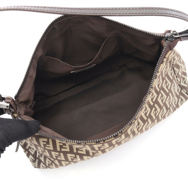 FENDI Zucchino 單肩包 袋 帆布 皮革 棕色 米色 二手 女士-2
