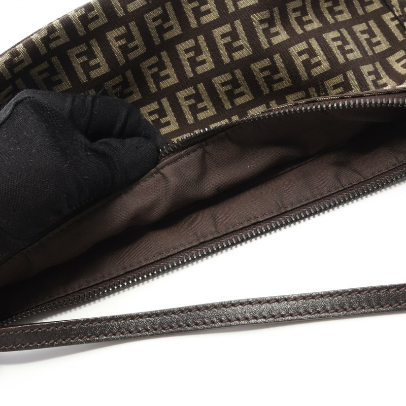 FENDI Zucchino 單肩包 袋 帆布 皮革 棕色 米色 二手 女士-7