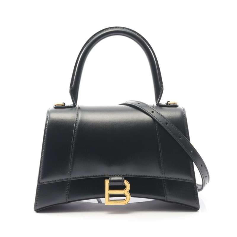 BALENCIAGA Hourglass 小號斜背包 手提包 593546 皮革 黑色 全新-0