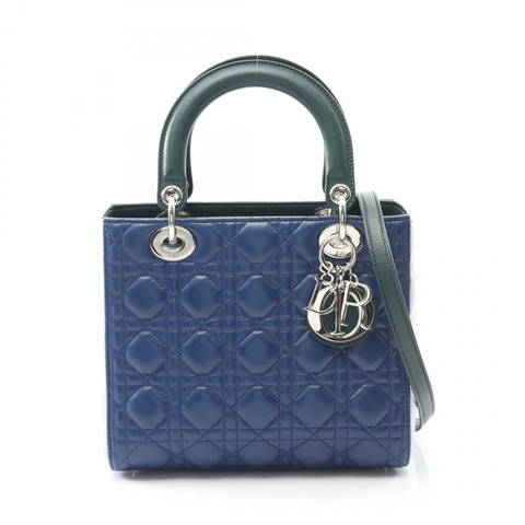 Christian Dior LADY DIOR Cannage 單肩包 手提包 皮革 藍綠色 二手 女士