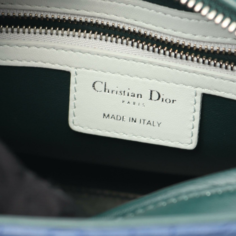 Christian Dior LADY DIOR Cannage 單肩包 手提包 皮革 藍綠色 二手 女士-3