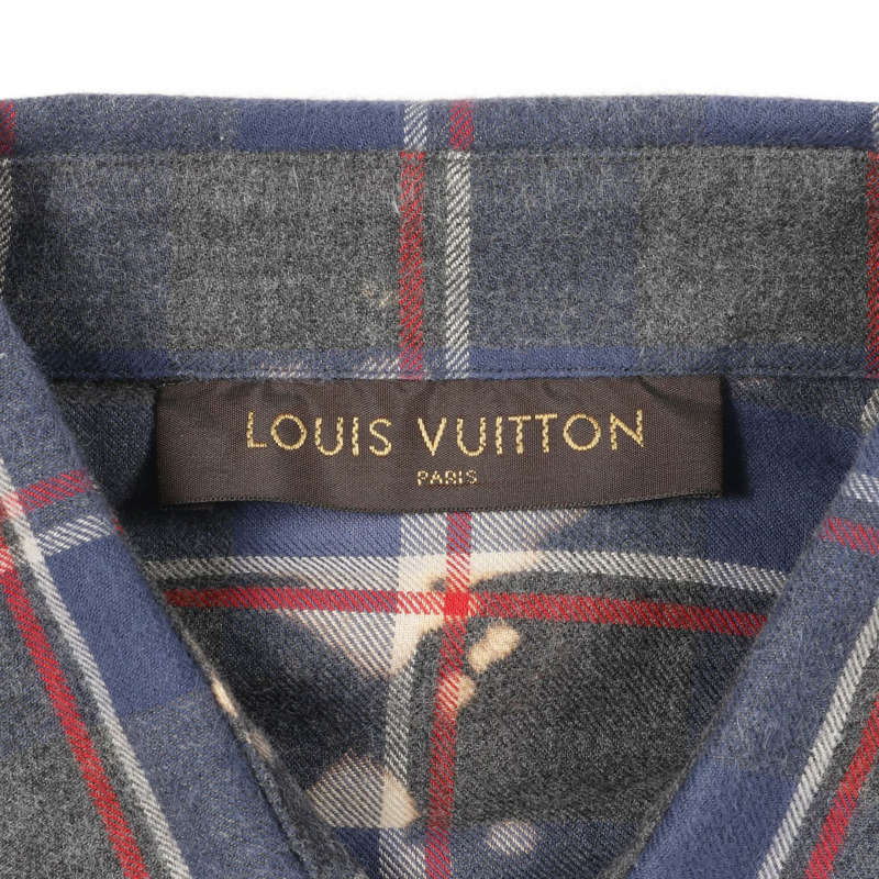 LOUIS VUITTON 襯衫上衣外套棉質灰色格紋二手男款 M 碼-2