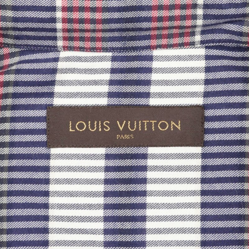 LOUIS VUITTON 襯衫上衣棉質藍色紅色格子圖案二手男款 L 碼 LV-2