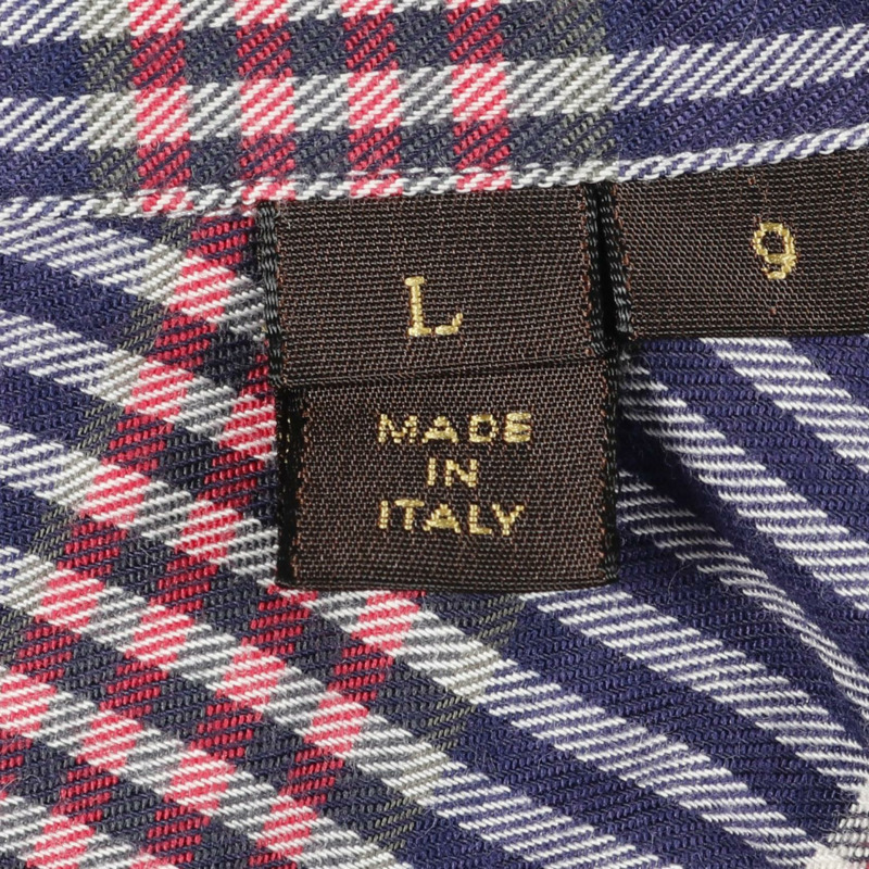 LOUIS VUITTON 襯衫上衣棉質藍色紅色格子圖案二手男款 L 碼 LV-4