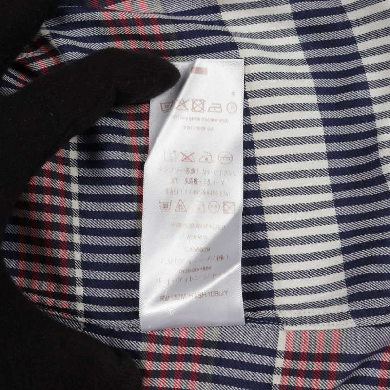 LOUIS VUITTON 襯衫上衣棉質藍色紅色格子圖案二手男款 L 碼 LV-7