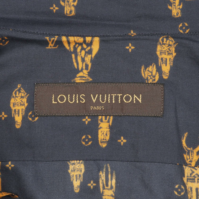LOUIS VUITTON 襯衫上衣棉質海軍藍橙色二手男 M 碼 LV-2
