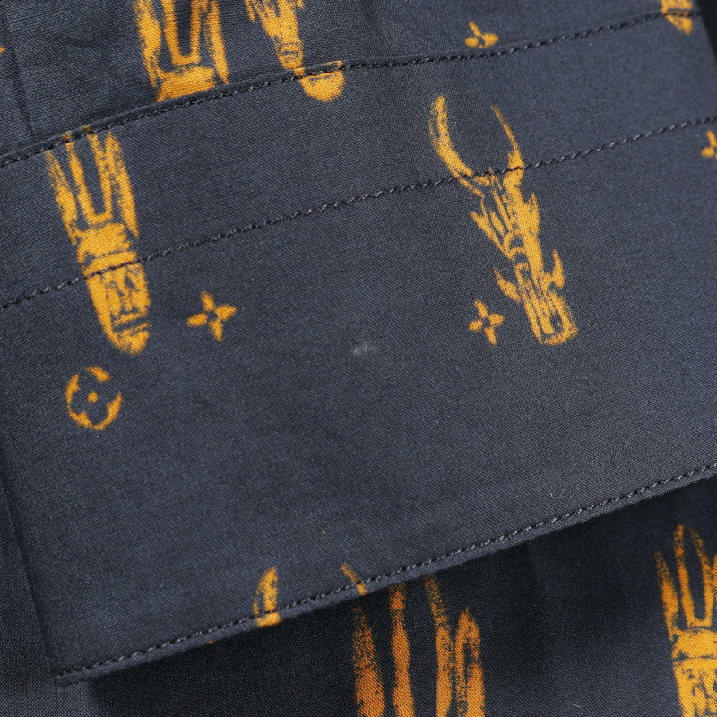 LOUIS VUITTON 襯衫上衣棉質海軍藍橙色二手男 M 碼 LV-5