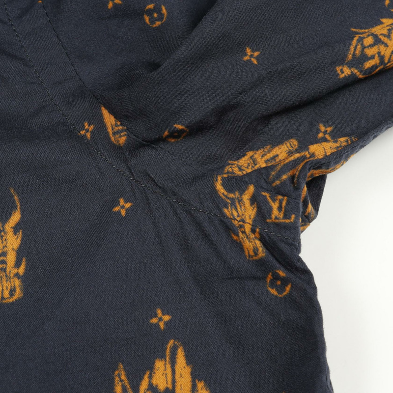 LOUIS VUITTON 襯衫上衣棉質海軍藍橙色二手男 M 碼 LV-6